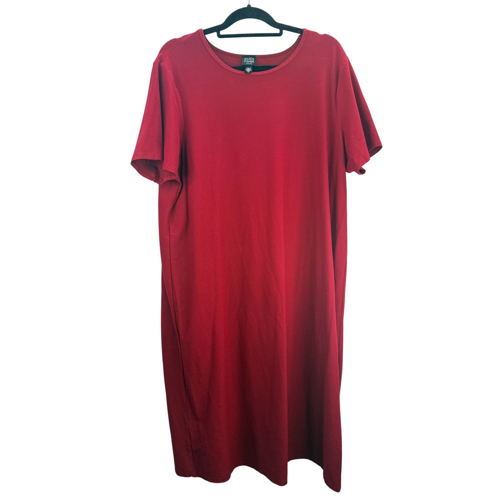 Eileen Fisher Women 1X Red‎ Short Sleeve Tunic Dress Viscose Blend